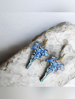 Blue Floral Enamel Drop Earrings